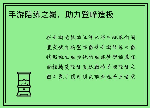 手游陪练之巅，助力登峰造极